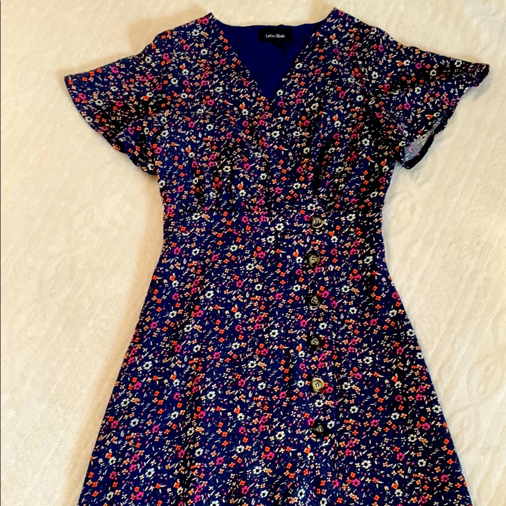 Love Stitch Pink Red Flutter Sleeve Midi Dress